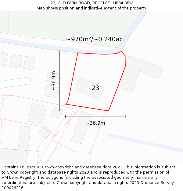 23, OLD FARM ROAD, BECCLES, NR34 9RW: Plot and title map