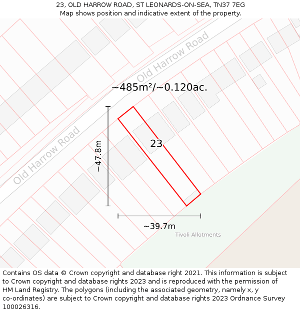 23, OLD HARROW ROAD, ST LEONARDS-ON-SEA, TN37 7EG: Plot and title map