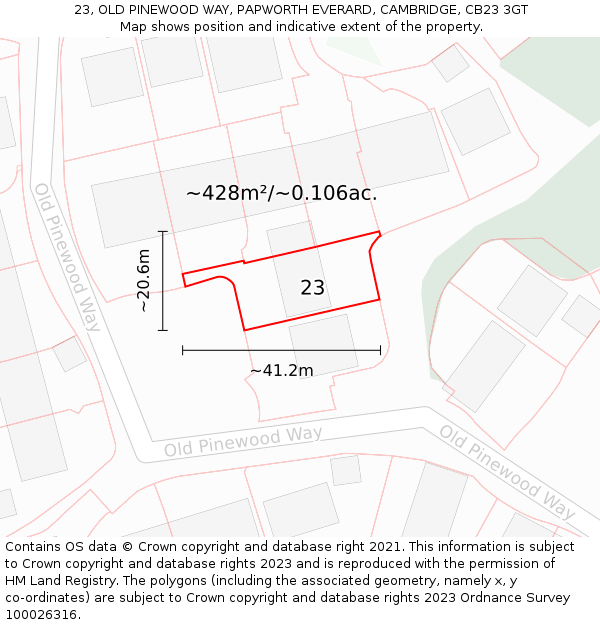 23, OLD PINEWOOD WAY, PAPWORTH EVERARD, CAMBRIDGE, CB23 3GT: Plot and title map