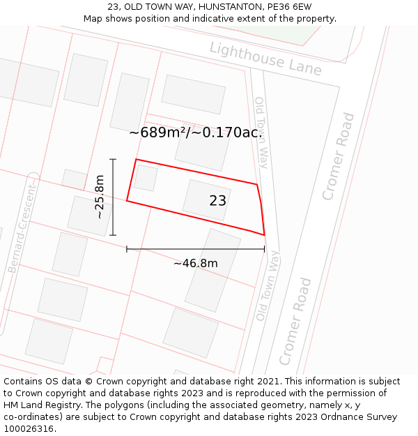 23, OLD TOWN WAY, HUNSTANTON, PE36 6EW: Plot and title map