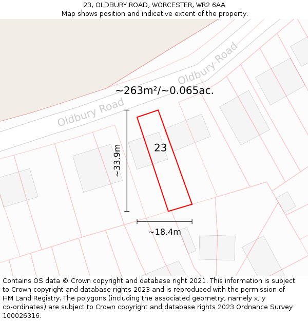 23, OLDBURY ROAD, WORCESTER, WR2 6AA: Plot and title map