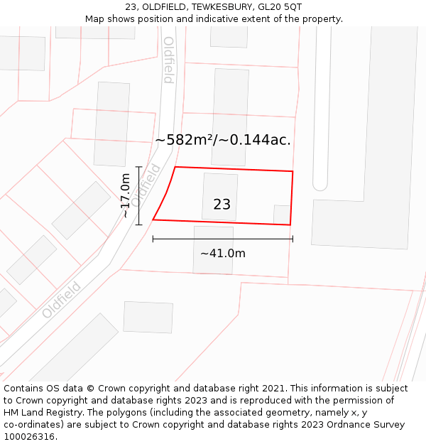 23, OLDFIELD, TEWKESBURY, GL20 5QT: Plot and title map
