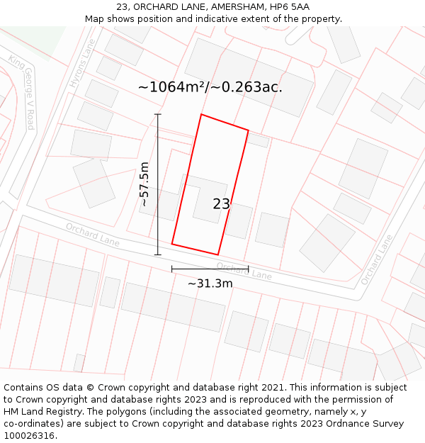 23, ORCHARD LANE, AMERSHAM, HP6 5AA: Plot and title map