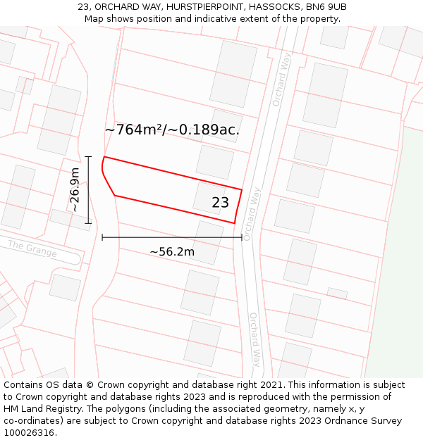 23, ORCHARD WAY, HURSTPIERPOINT, HASSOCKS, BN6 9UB: Plot and title map