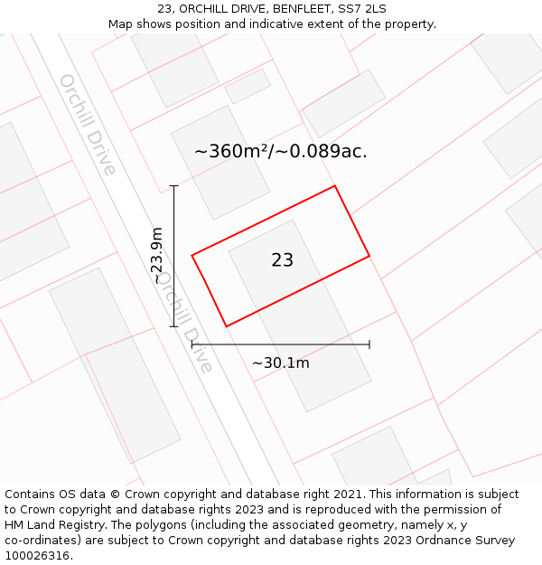 23, ORCHILL DRIVE, BENFLEET, SS7 2LS: Plot and title map