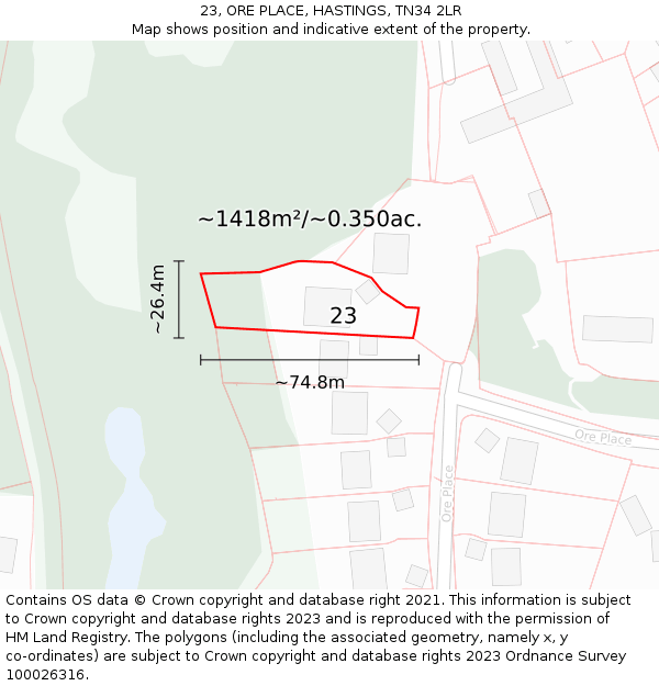 23, ORE PLACE, HASTINGS, TN34 2LR: Plot and title map