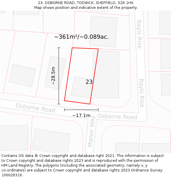 23, OSBORNE ROAD, TODWICK, SHEFFIELD, S26 1HX: Plot and title map