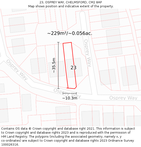 23, OSPREY WAY, CHELMSFORD, CM2 8AP: Plot and title map