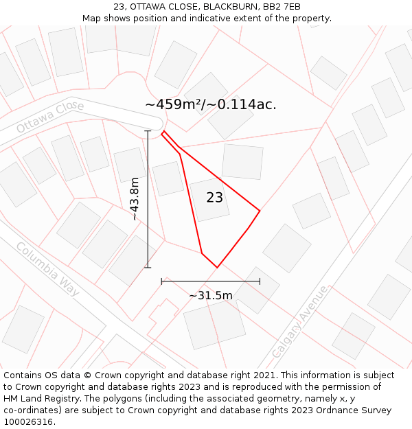 23, OTTAWA CLOSE, BLACKBURN, BB2 7EB: Plot and title map