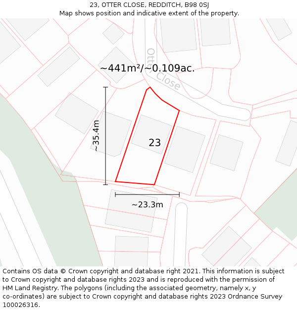 23, OTTER CLOSE, REDDITCH, B98 0SJ: Plot and title map