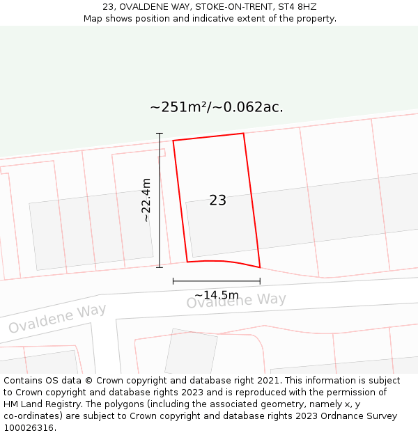 23, OVALDENE WAY, STOKE-ON-TRENT, ST4 8HZ: Plot and title map