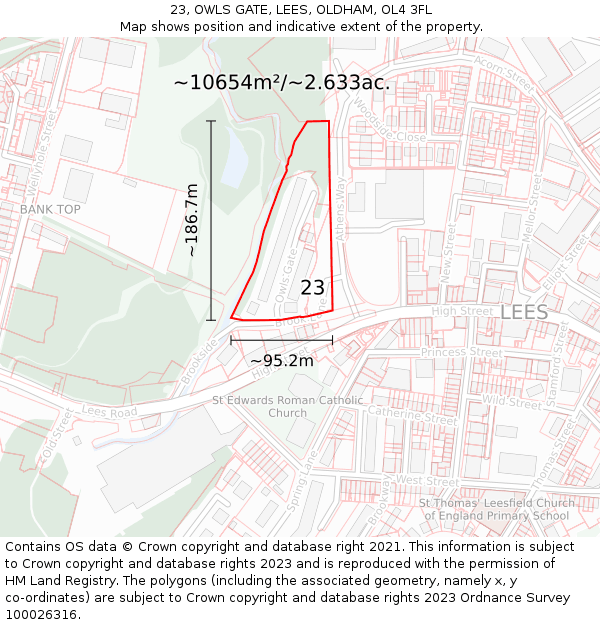23, OWLS GATE, LEES, OLDHAM, OL4 3FL: Plot and title map