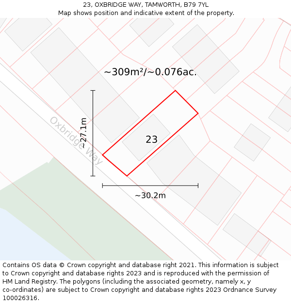 23, OXBRIDGE WAY, TAMWORTH, B79 7YL: Plot and title map