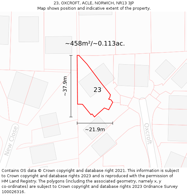 23, OXCROFT, ACLE, NORWICH, NR13 3JP: Plot and title map