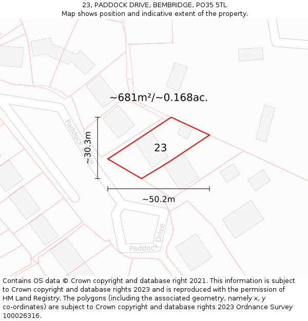 23, PADDOCK DRIVE, BEMBRIDGE, PO35 5TL: Plot and title map