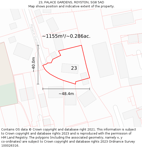 23, PALACE GARDENS, ROYSTON, SG8 5AD: Plot and title map