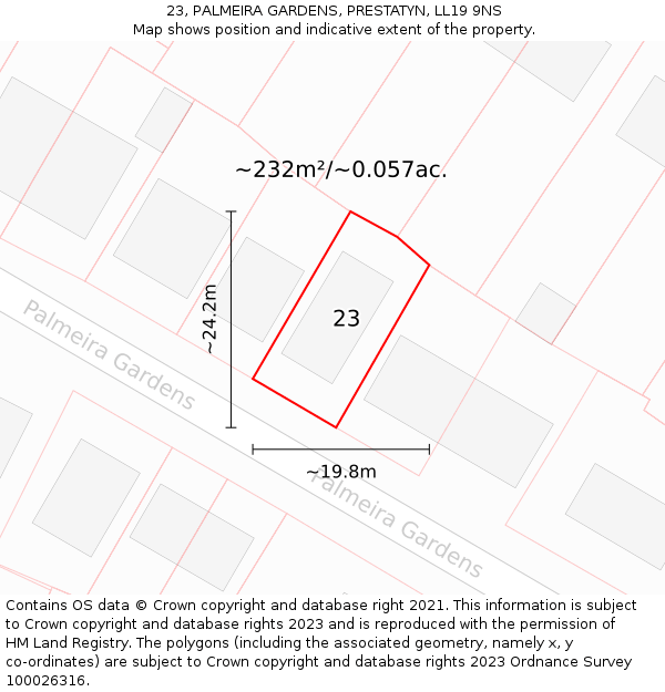 23, PALMEIRA GARDENS, PRESTATYN, LL19 9NS: Plot and title map