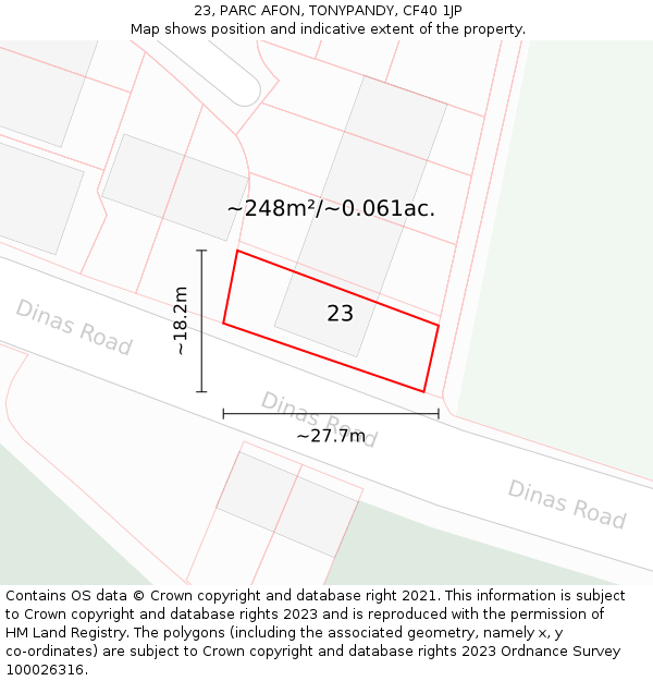 23, PARC AFON, TONYPANDY, CF40 1JP: Plot and title map