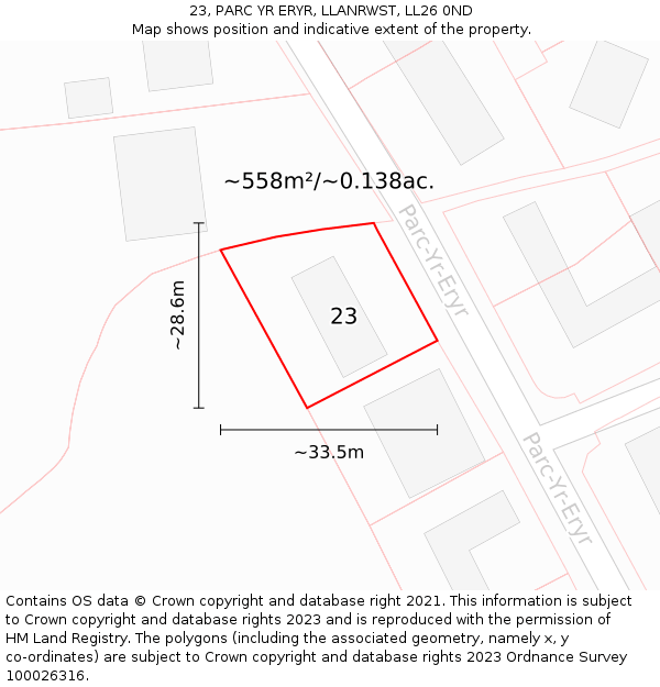 23, PARC YR ERYR, LLANRWST, LL26 0ND: Plot and title map