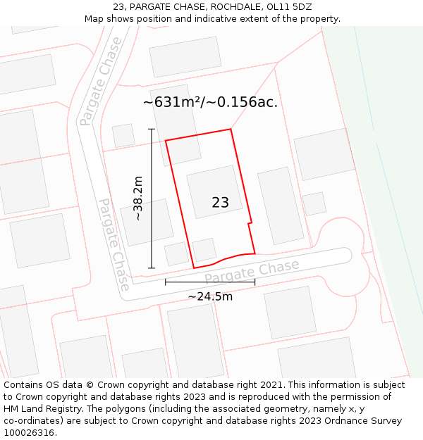 23, PARGATE CHASE, ROCHDALE, OL11 5DZ: Plot and title map
