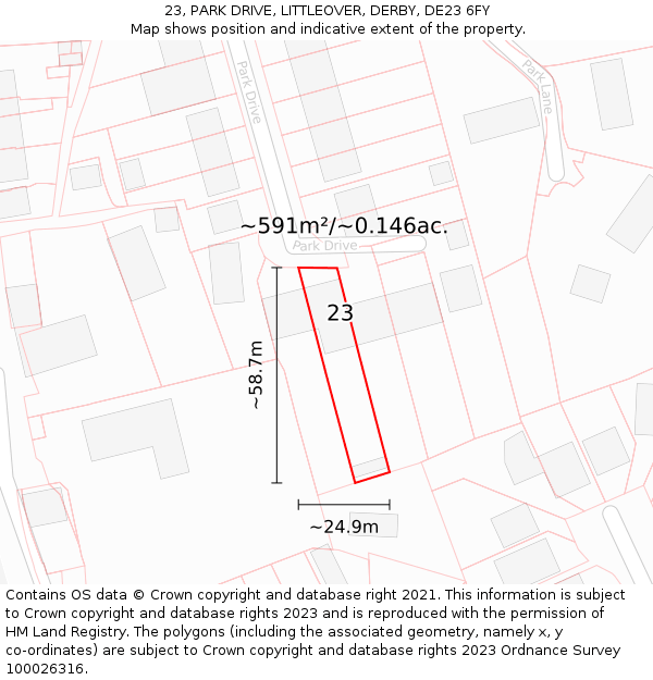 23, PARK DRIVE, LITTLEOVER, DERBY, DE23 6FY: Plot and title map