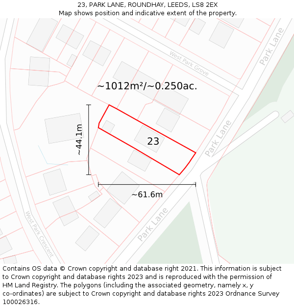 23, PARK LANE, ROUNDHAY, LEEDS, LS8 2EX: Plot and title map