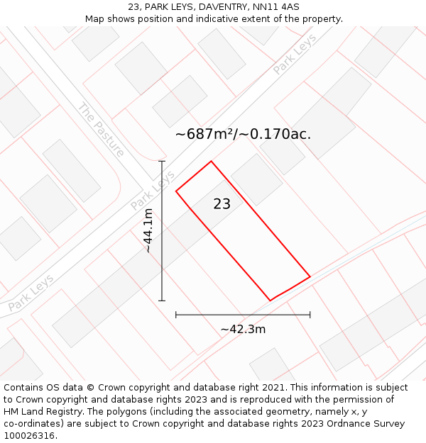 23, PARK LEYS, DAVENTRY, NN11 4AS: Plot and title map