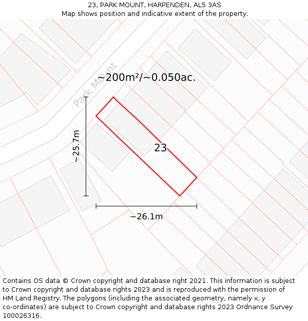 23, PARK MOUNT, HARPENDEN, AL5 3AS: Plot and title map