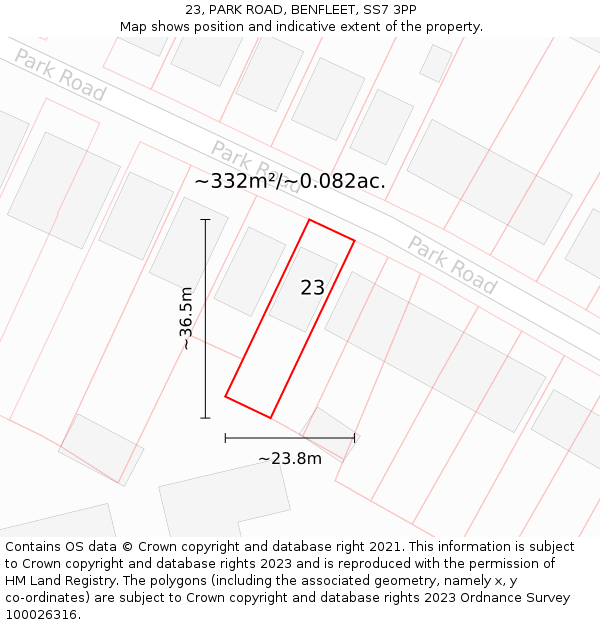 23, PARK ROAD, BENFLEET, SS7 3PP: Plot and title map
