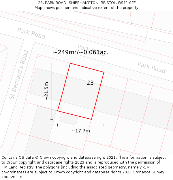 23, PARK ROAD, SHIREHAMPTON, BRISTOL, BS11 0EF: Plot and title map