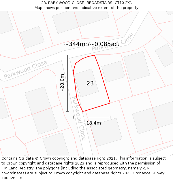 23, PARK WOOD CLOSE, BROADSTAIRS, CT10 2XN: Plot and title map