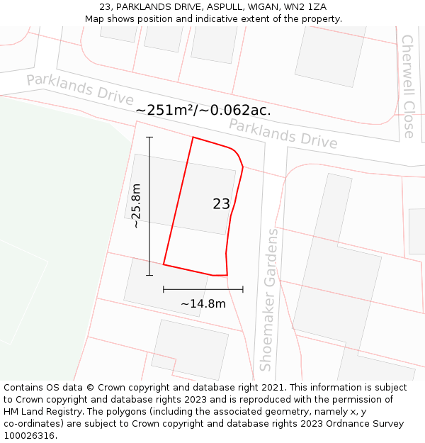 23, PARKLANDS DRIVE, ASPULL, WIGAN, WN2 1ZA: Plot and title map