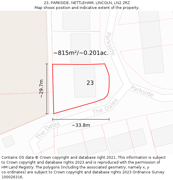 23, PARKSIDE, NETTLEHAM, LINCOLN, LN2 2RZ: Plot and title map