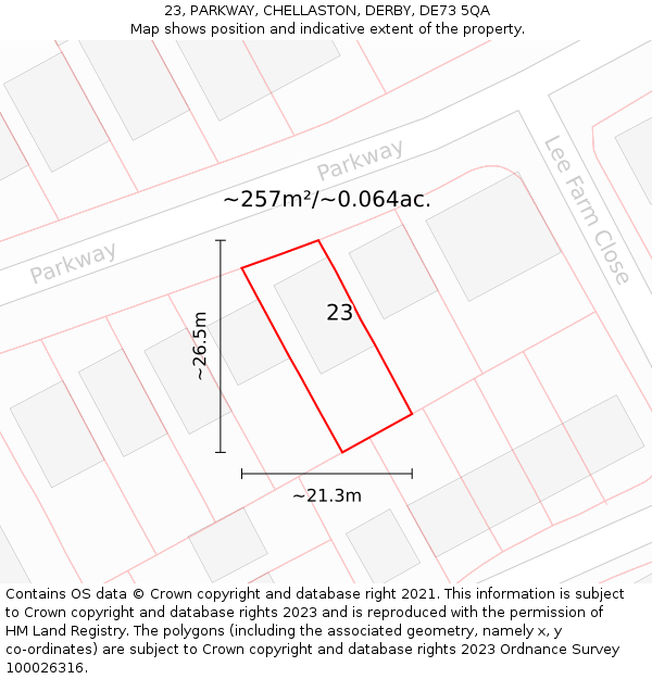 23, PARKWAY, CHELLASTON, DERBY, DE73 5QA: Plot and title map