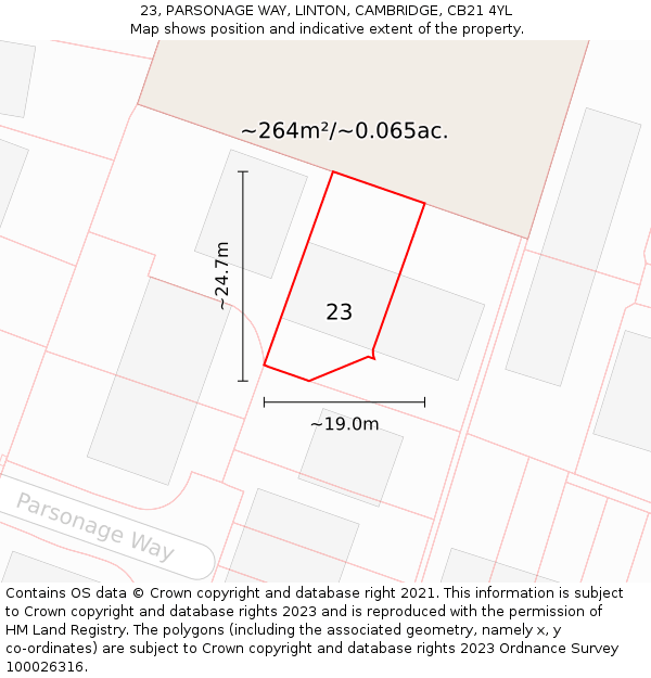 23, PARSONAGE WAY, LINTON, CAMBRIDGE, CB21 4YL: Plot and title map
