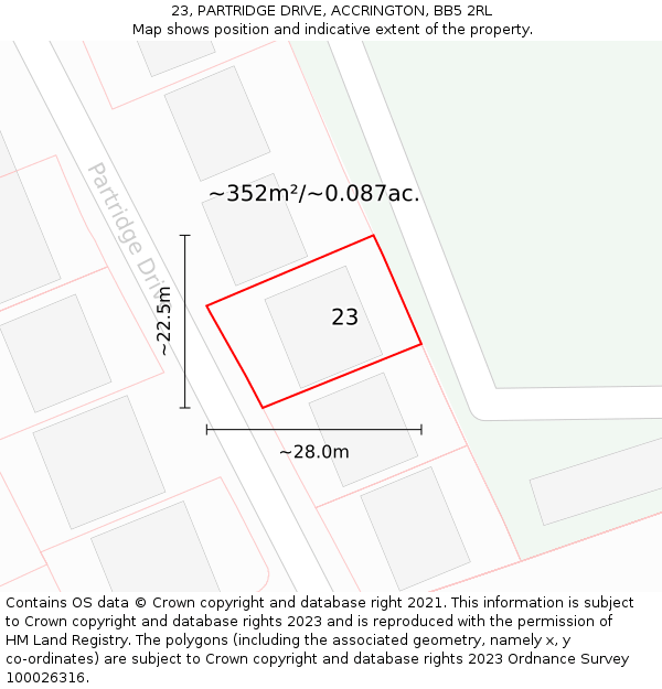 23, PARTRIDGE DRIVE, ACCRINGTON, BB5 2RL: Plot and title map