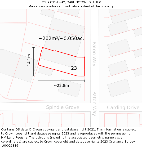 23, PATON WAY, DARLINGTON, DL1 1LP: Plot and title map