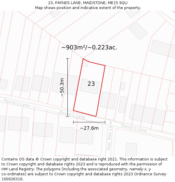23, PAYNES LANE, MAIDSTONE, ME15 9QU: Plot and title map