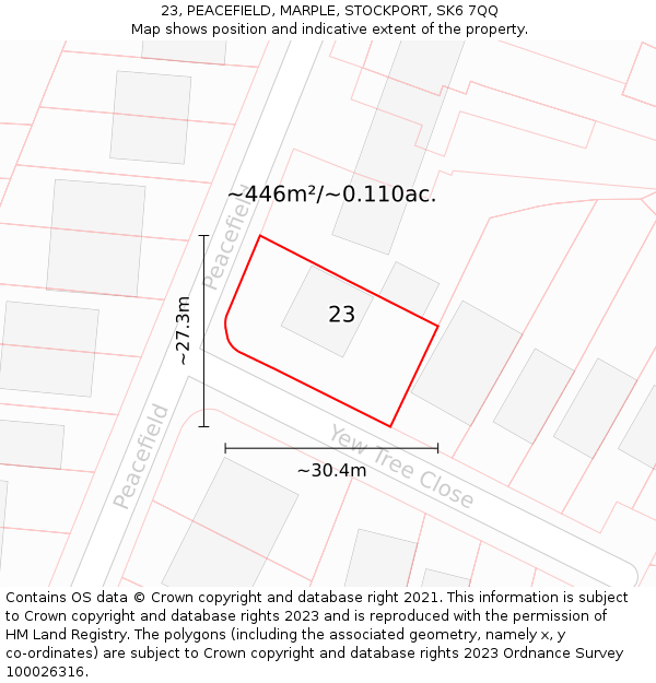 23, PEACEFIELD, MARPLE, STOCKPORT, SK6 7QQ: Plot and title map