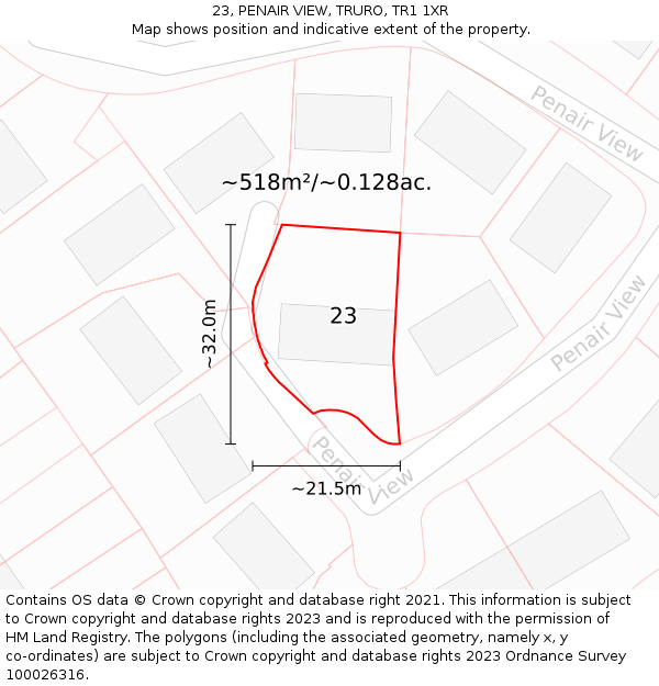 23, PENAIR VIEW, TRURO, TR1 1XR: Plot and title map