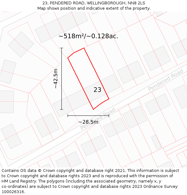 23, PENDERED ROAD, WELLINGBOROUGH, NN8 2LS: Plot and title map