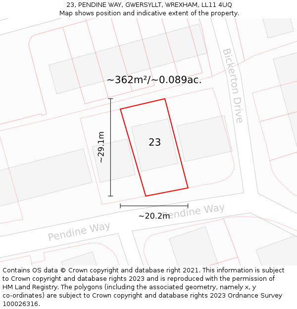 23, PENDINE WAY, GWERSYLLT, WREXHAM, LL11 4UQ: Plot and title map