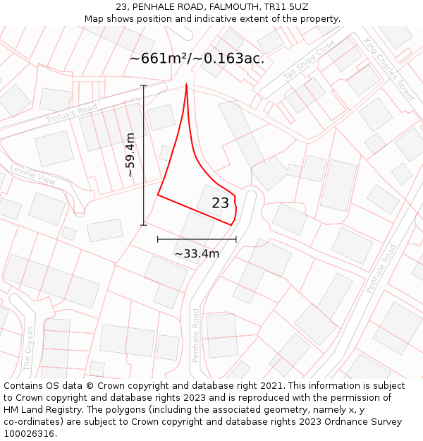 23, PENHALE ROAD, FALMOUTH, TR11 5UZ: Plot and title map
