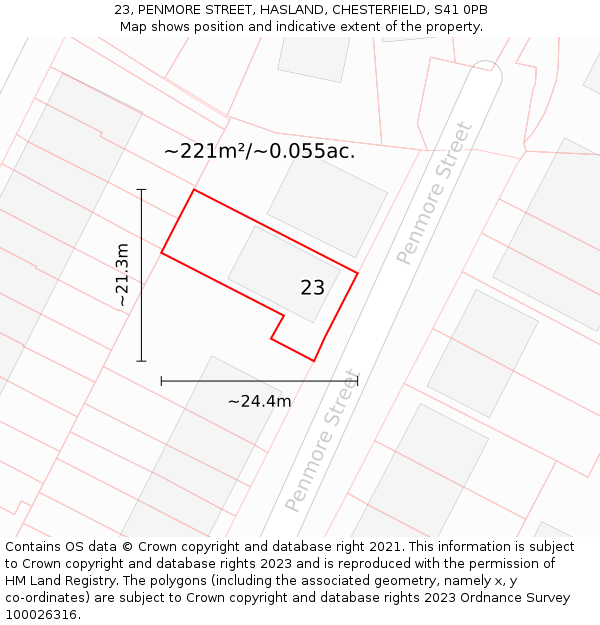 23, PENMORE STREET, HASLAND, CHESTERFIELD, S41 0PB: Plot and title map