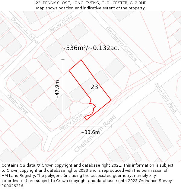 23, PENNY CLOSE, LONGLEVENS, GLOUCESTER, GL2 0NP: Plot and title map