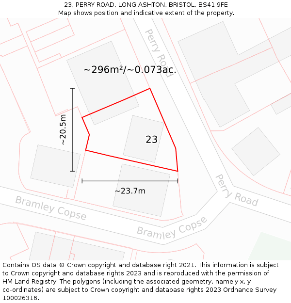 23, PERRY ROAD, LONG ASHTON, BRISTOL, BS41 9FE: Plot and title map