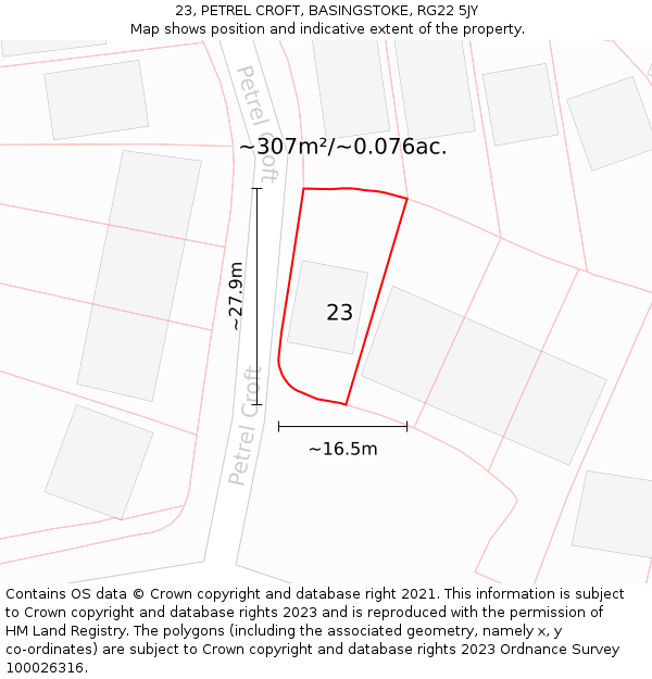 23, PETREL CROFT, BASINGSTOKE, RG22 5JY: Plot and title map