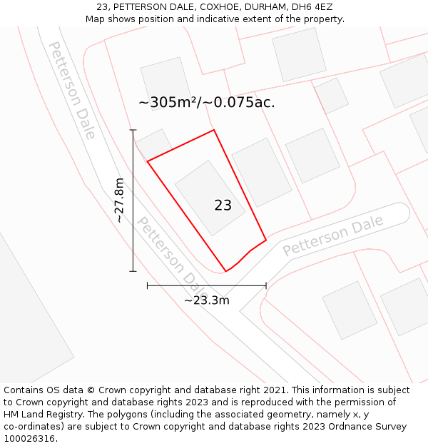 23, PETTERSON DALE, COXHOE, DURHAM, DH6 4EZ: Plot and title map