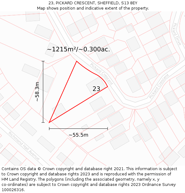 23, PICKARD CRESCENT, SHEFFIELD, S13 8EY: Plot and title map