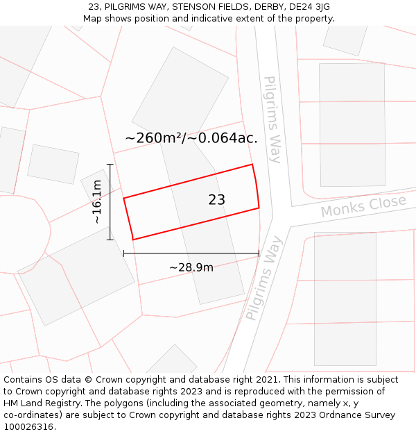 23, PILGRIMS WAY, STENSON FIELDS, DERBY, DE24 3JG: Plot and title map